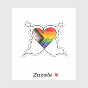 Progress Pride Heart Line Art Vinyl Aufkleber
