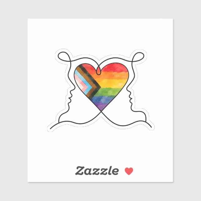 Progress Pride Heart Line Art Vinyl Aufkleber (Blatt)