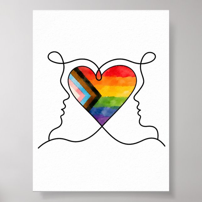 Progress Pride Heart Linienkunst Poster (Vorne)