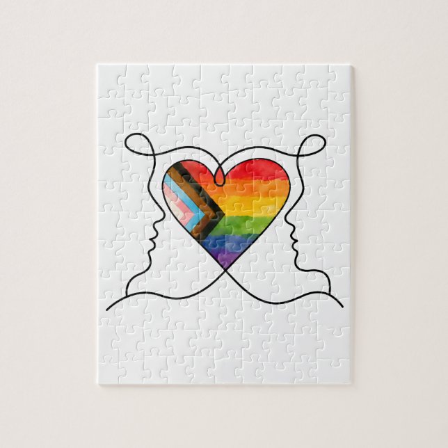 Progress Pride Herz Linienkunst (Vertikal)