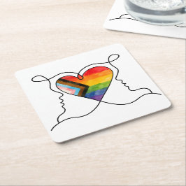 Progress Pride Herz Linienkunst Rechteckiger Pappuntersetzer