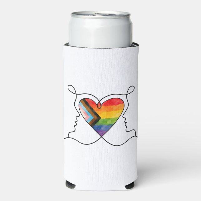 Progress Pride Herz Linienkunst Selters Dosenkühler (Seltzer Vorderseite)