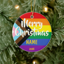 Progress Pride LGBT Rainbow Personalisiert Weihnac