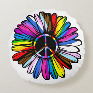 Progress Pride Peace Daisy - LGBTQ+-Liebe gewinnt Rundes Kissen