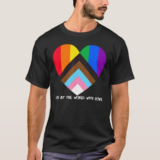 Progress Pride Rainbow Flag Inklusivität Herzloge T-Shirt (Vorderseite)