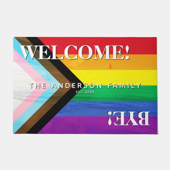 Progress Pride Regenbogen Strand Persönlicher Will Fußmatte (Vorderseite)