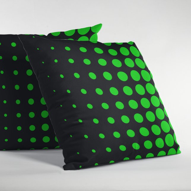 Progressive Punkte für Schwarz und Linse Kissen (Black and Green Half Tone Dots Pillow)