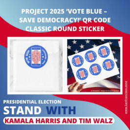 Projekt 2025 "Vote Blue - Rett Democracy!" QR-Code Runder Aufkleber