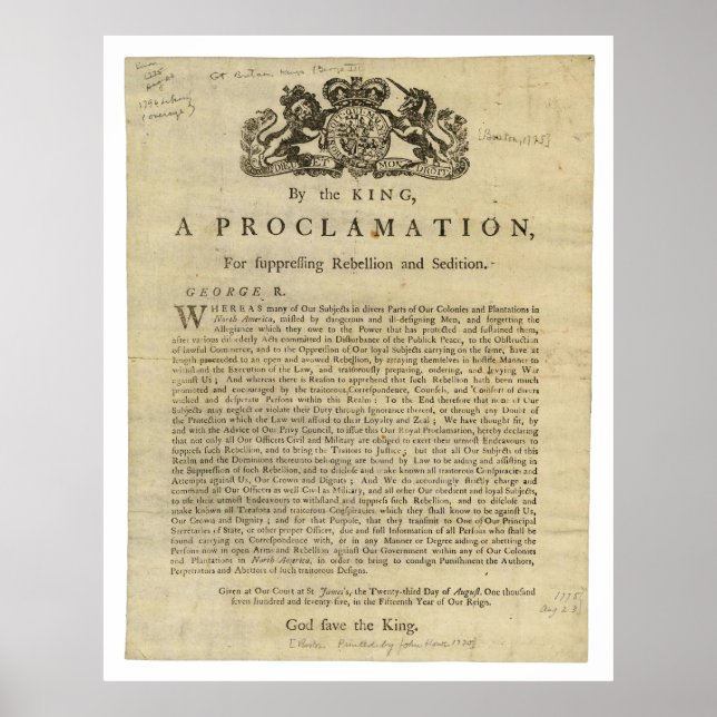 Proklamation zur Unterdrückung von Rebellion und S Poster (Vorne)