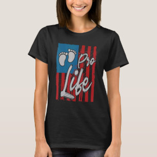 Prolife for Women Pro Life USA Flag Baby Footprint T-Shirt