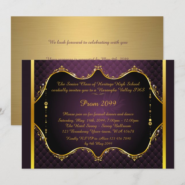 Prom Einladung, Prom, Prom Senior, elegant, lila Einladung (Vorne/Hinten)