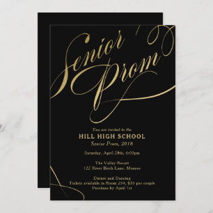 Prom-Einladung, Schwarzes & Gold-Script Senior Pro Einladung
