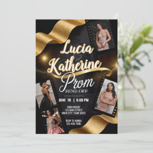 Prom für kundenspezifische Fotos - Gold-Multifunkt Einladung