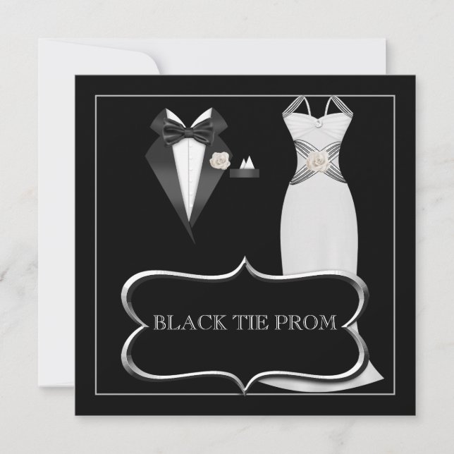 Prom High School Tanz Formal White Black Krawatte Einladung (Vorderseite)