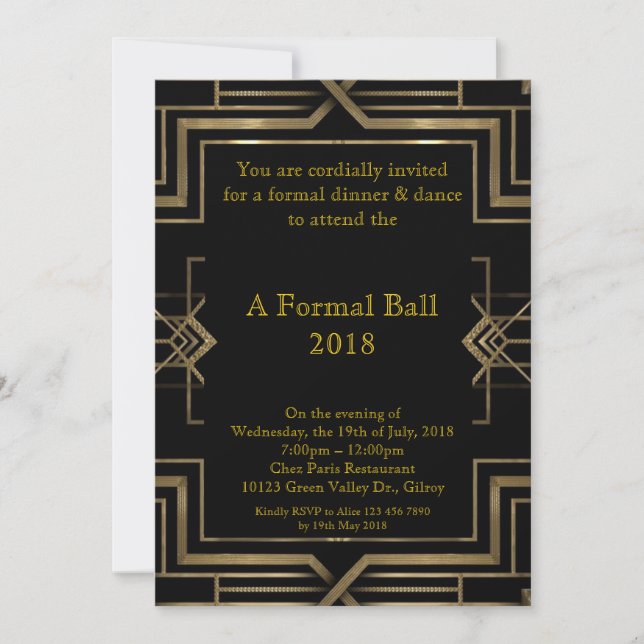 Prom Senior formale, großartige Gatsby Stil Einladung (Vorderseite)