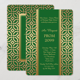 Prom Senior Junior, Black Gold Geometric Emerald Einladung