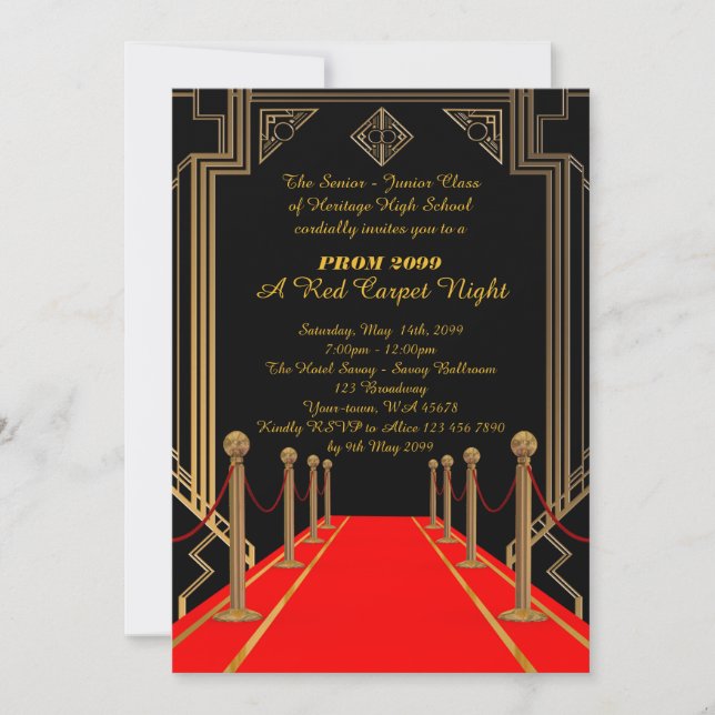 Prom Senior Junior, Gatsby-Stil, Red Carpet Night Einladung (Vorderseite)