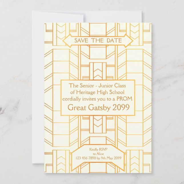 Prom Senior Junior, Great Gatsby, Gold, Elfenbein Save The Date (Vorderseite)