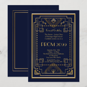 Prom Senior-Junior, Great Gatsby, Gold, Marine Einladung