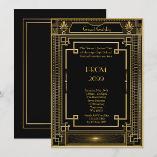 Prom Senior Junior, Great Gatsby, Gold, schwarz Einladung