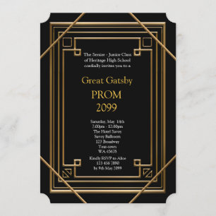 Prom Senior Junior, Great Gatsby, Gold, schwarz Einladung