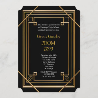 Prom Senior Junior, Great Gatsby, Gold, schwarz Einladung
