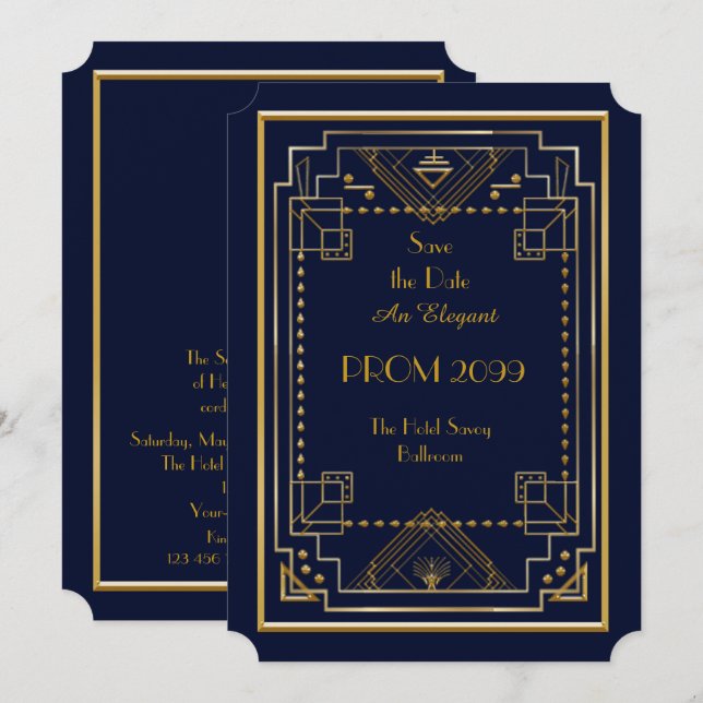 Prom Senior Junior, Marine, Gold Geometric, Art De Einladung (Vorne/Hinten)