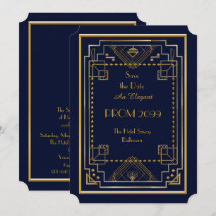 Prom Senior Junior, Marine, Gold Geometric, Art De Einladung