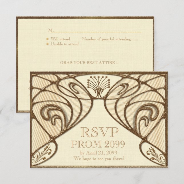 PROM UAWG, Great Gatsby, Gold auf Elfenbein Einladung (Vorne/Hinten)