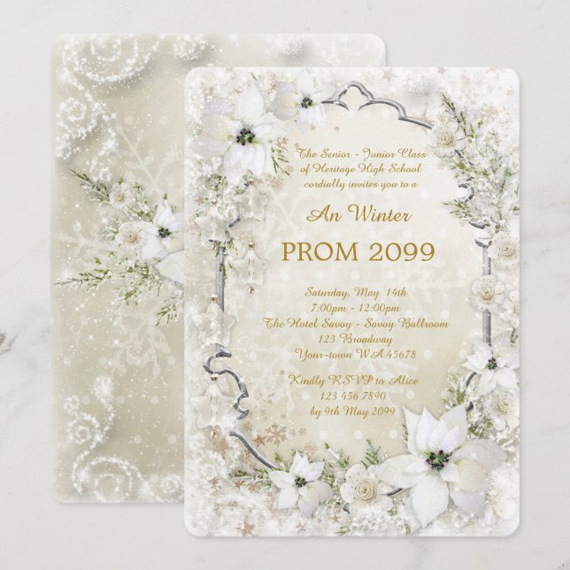 Prom Winter Senior Junior, weiß Gold, silber Einladung (Vorne/Hinten)
