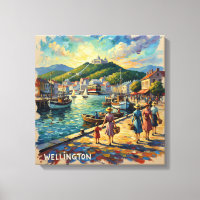 Promenade de Wellington Harbour sur toile dorée