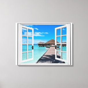 Promenaden-Ozean-Ansicht-Imitat-Fenster Leinwanddruck