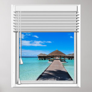 Promenaden-Pier-Seeansicht-Fake-Fenster mit Poster