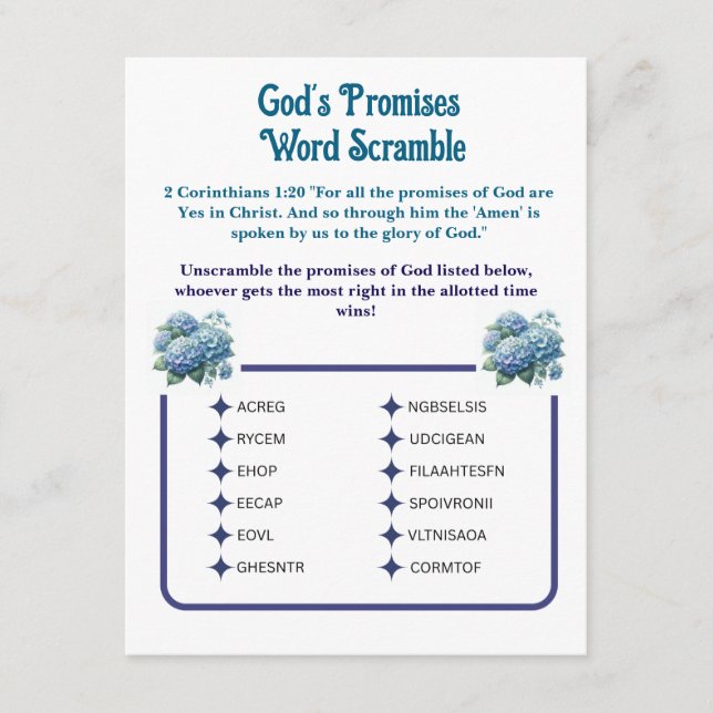 Promesses de Dieu Word Scramble Carte de jeu (Devant)