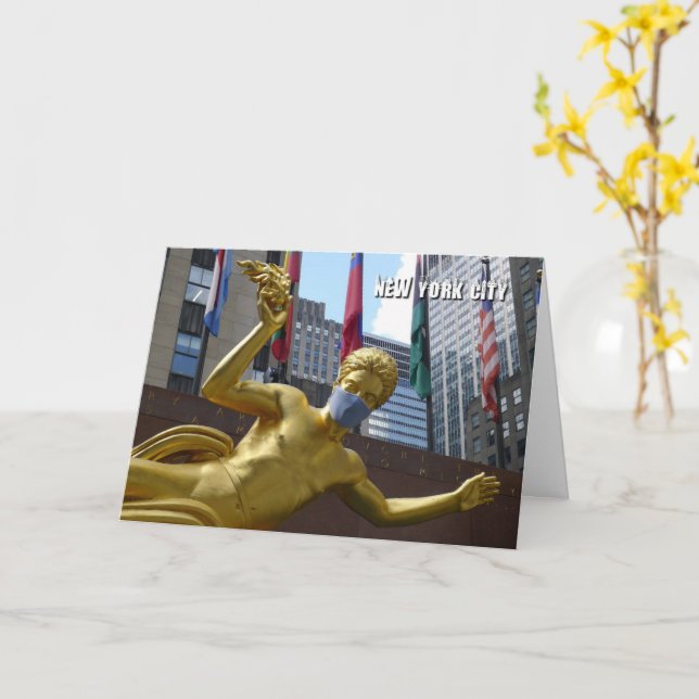 Prométhée portant un masque facial - carte NYC (Fleur jaune)