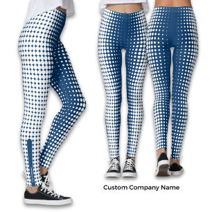 Promo Company Name Blue & White Halftone Muster Leggings
