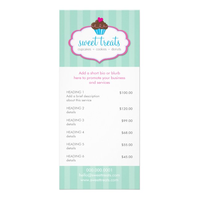 PROMO PREISDIENSTE LIST cupcake Bäckerei Minze pin Werbekarte (Vorne)