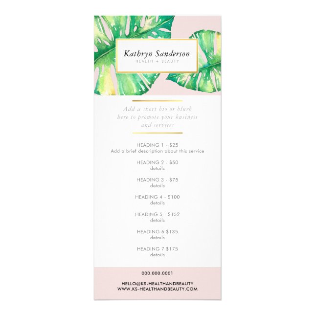 PROMO PRICE SERVICES LIST Öko monstera leaf Werbekarte (Vorne)