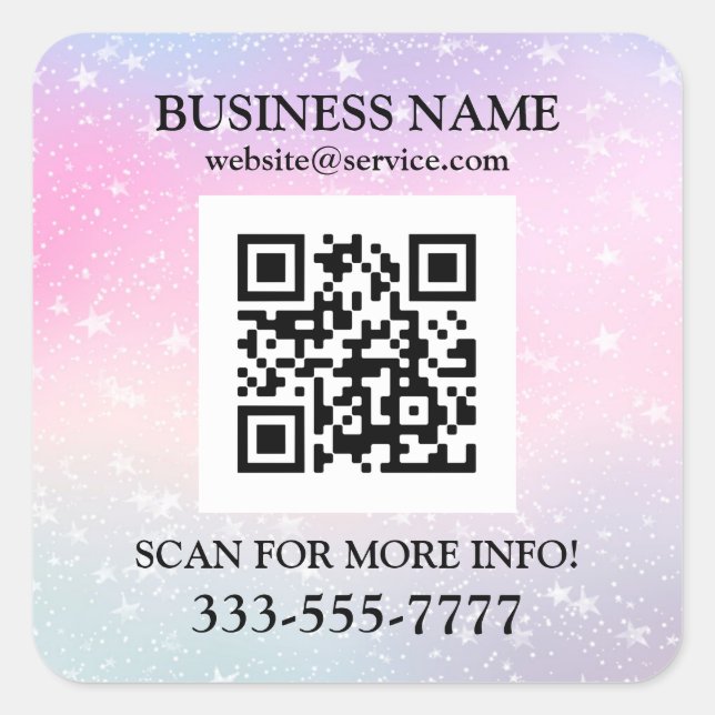Promo, QR Code, Stars Pink Lila Quadratischer Aufkleber (Vorderseite)