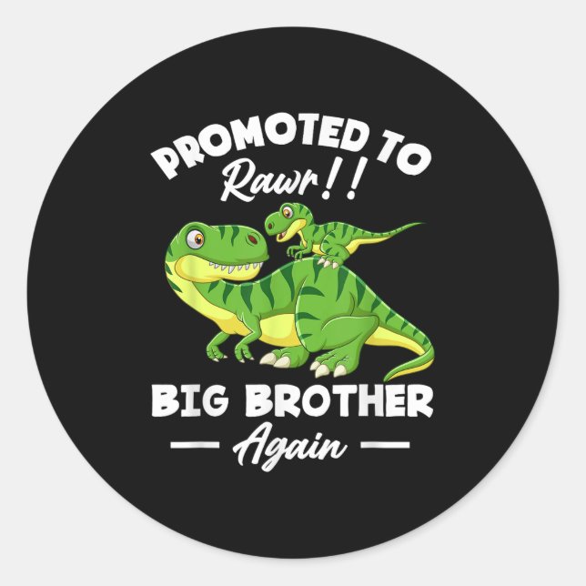 Promoted To Big Brother Again Dinosaur Lover Gift  Runder Aufkleber (Vorderseite)