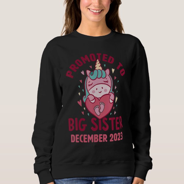 Promoted to Big Sister December 2023 Unicorn Heart Sweatshirt (Vorderseite)