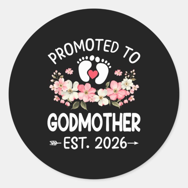 Promoted To Godmother 2026 First Time Floral New G Runder Aufkleber (Vorderseite)