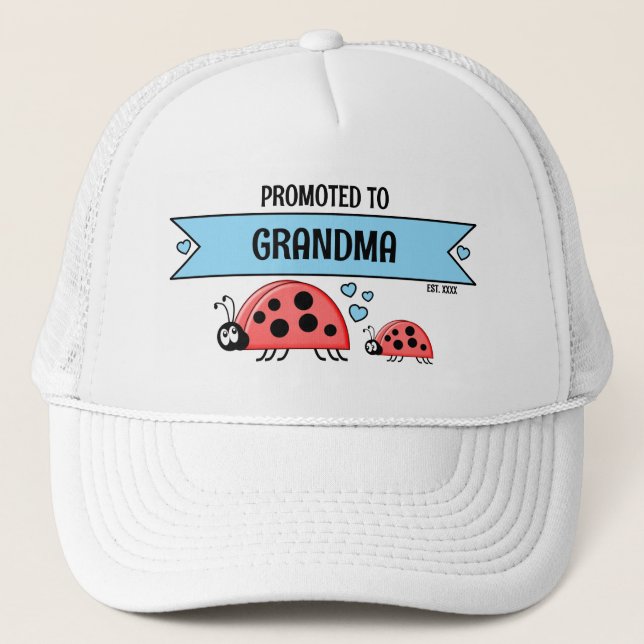 Promoted to Grandma ladybugs white blue Truckerkappe (Vorderseite)