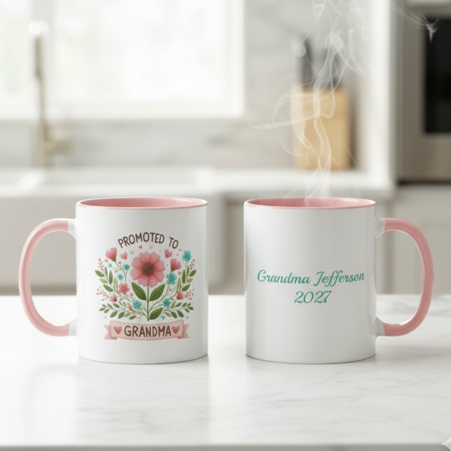 Promoted to Grandma Mug - Watercolor Flowers (Grandma to be personalized coffee mug)