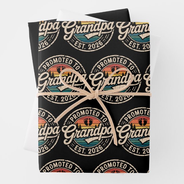 Promoted To Grandpa Est 2026 Pregnancy Retro Geschenkpapier Set (Beispiel)