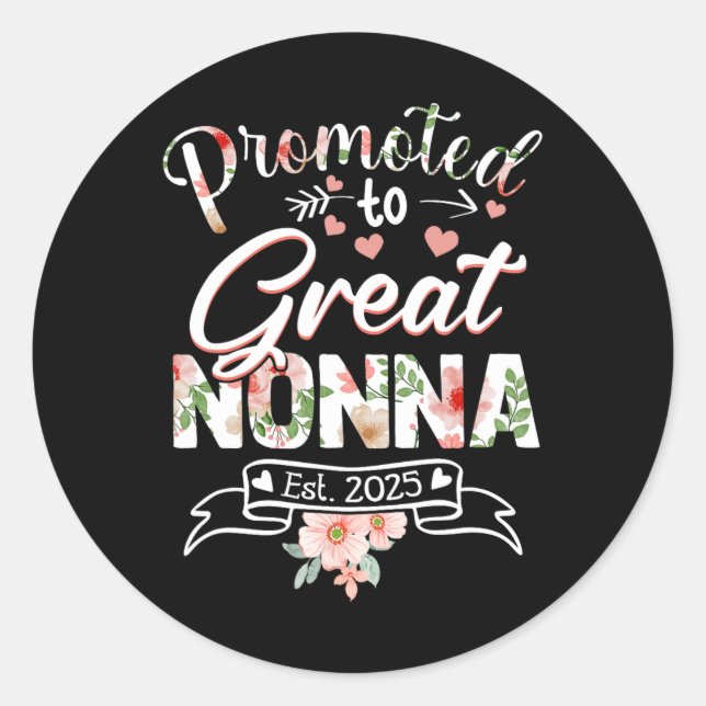 Promoted To Great Nonna Est 2025 First Time New Gr Runder Aufkleber (Vorderseite)