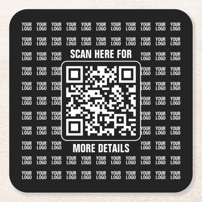 Promotional QR code (editable) plus Logo Pattern Rechteckiger Pappuntersetzer (Vorderseite)