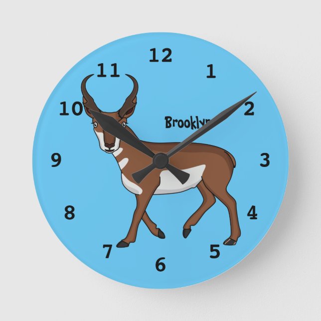 Pronghorn-Antiope-Cartoon  Runde Wanduhr (Vorderseite)