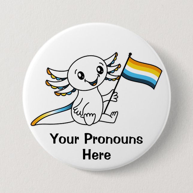 PRONOTIERT Niedliches Axolotl + AroAce Pride Flag  Button (Vorderseite)