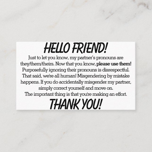 Pronoun Cards (Partner) Visitenkarte (Vorderseite)